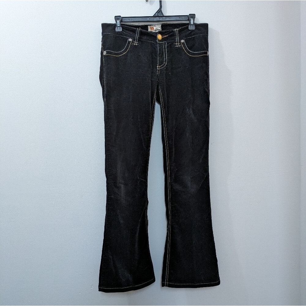 Twill Twenty Two Women's Black Velvet Low Rise Flared Velour Pants Women's 26